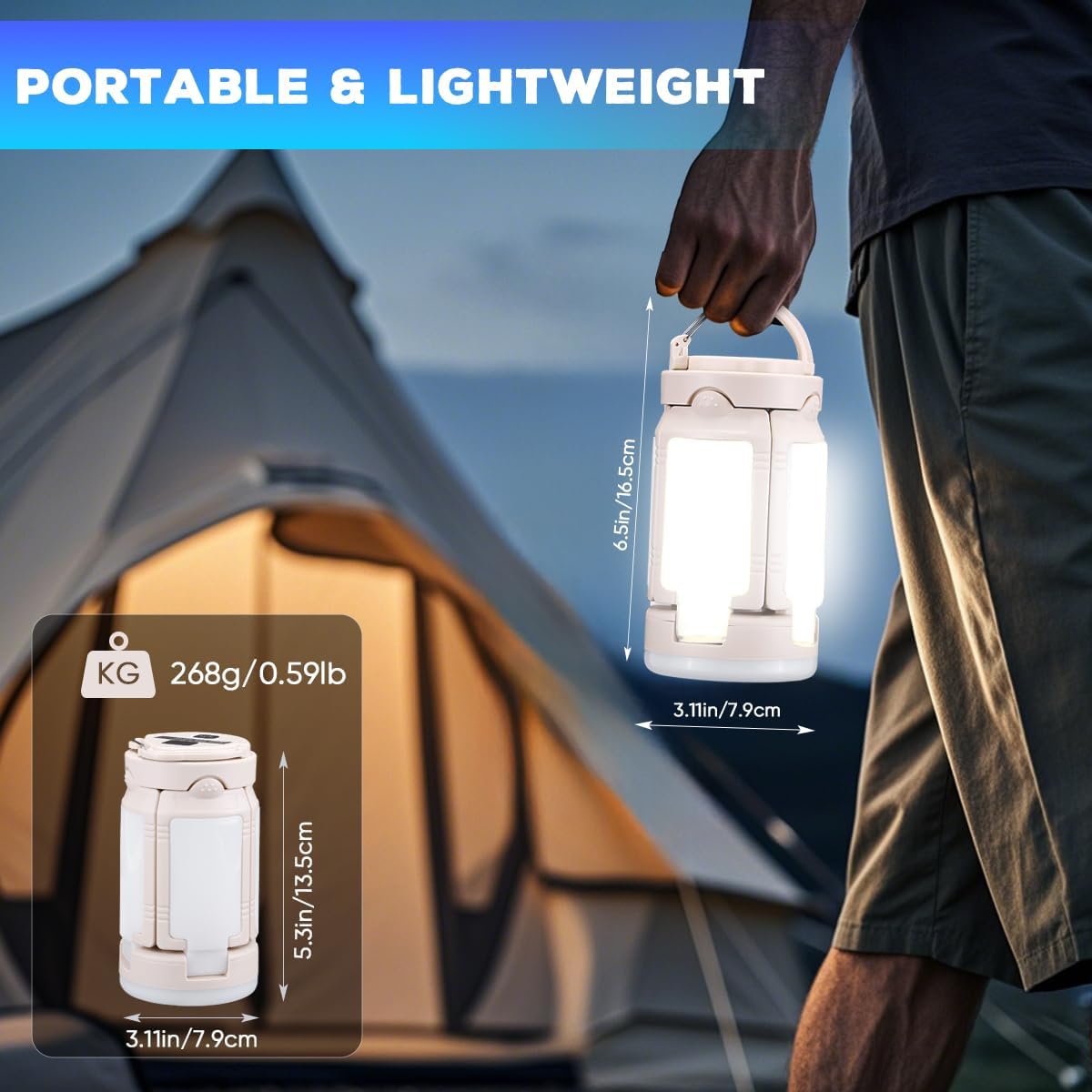 White Collapsible Camping Lantern Portable LED Tent Light Lightweight Emergency Lamp Waterproof for Hiking, Fishing, Camping, and Power Outages