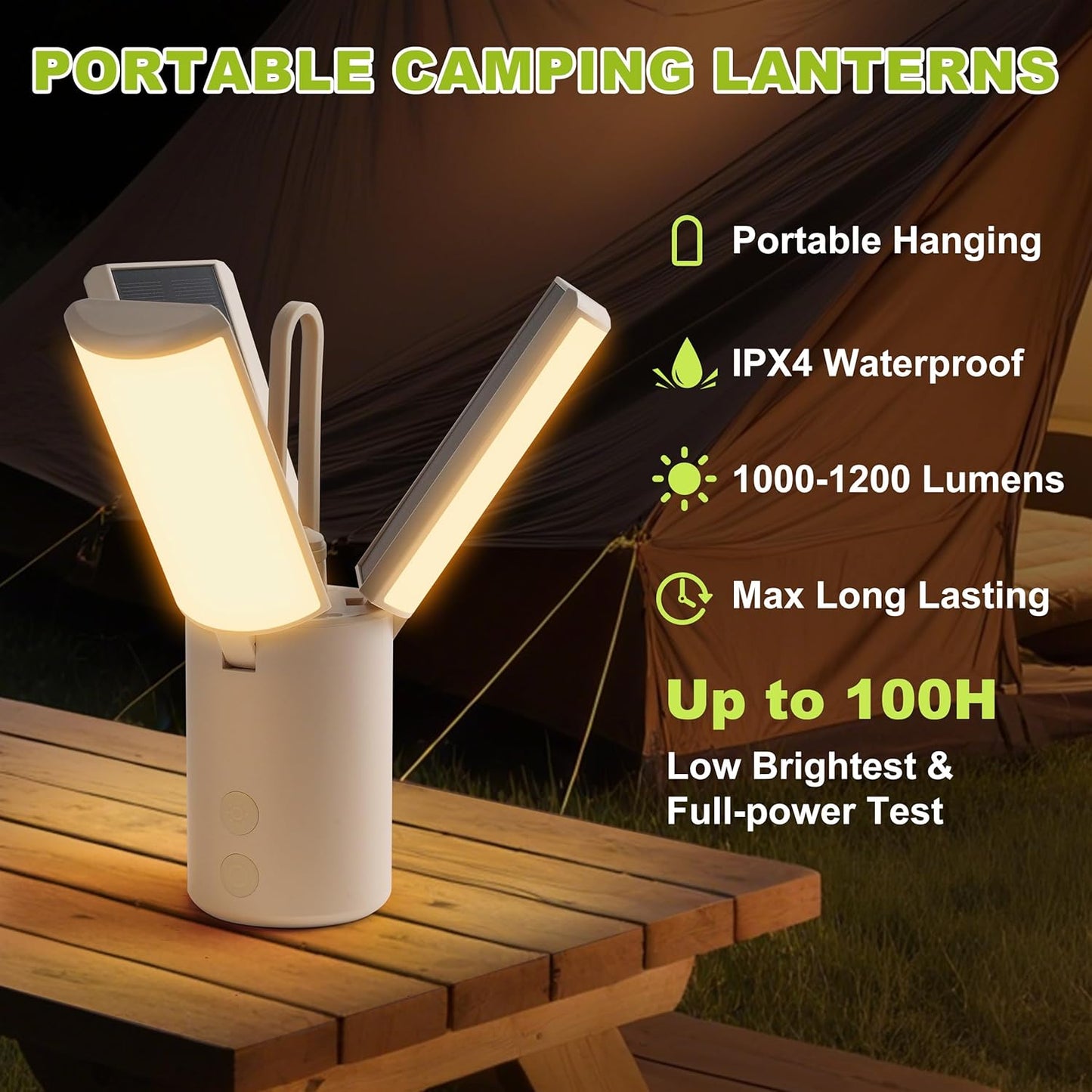 Foldable 3-Leaf Solar Camping Lantern with USB Charging, Portable LED Tent Light & Emergency Flashlight
