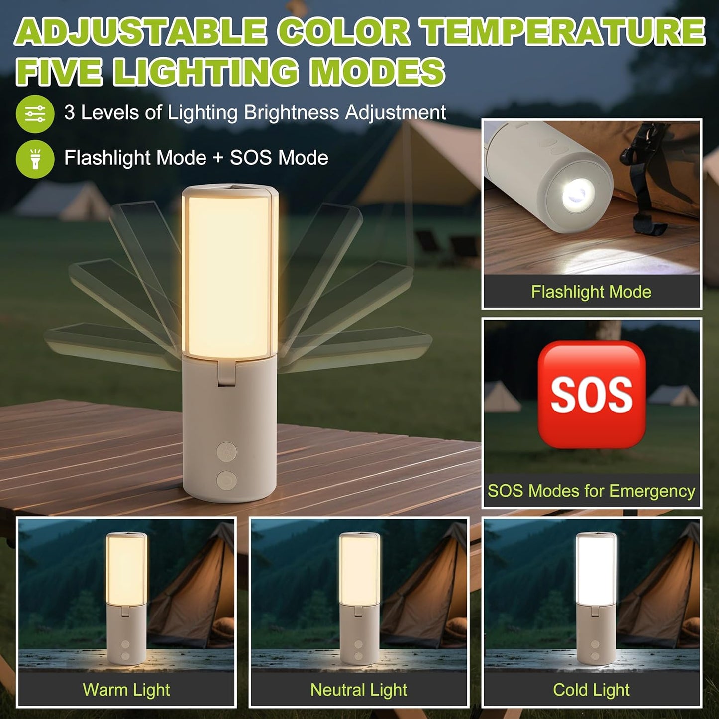 Foldable 3-Leaf Solar Camping Lantern with USB Charging, Portable LED Tent Light & Emergency Flashlight