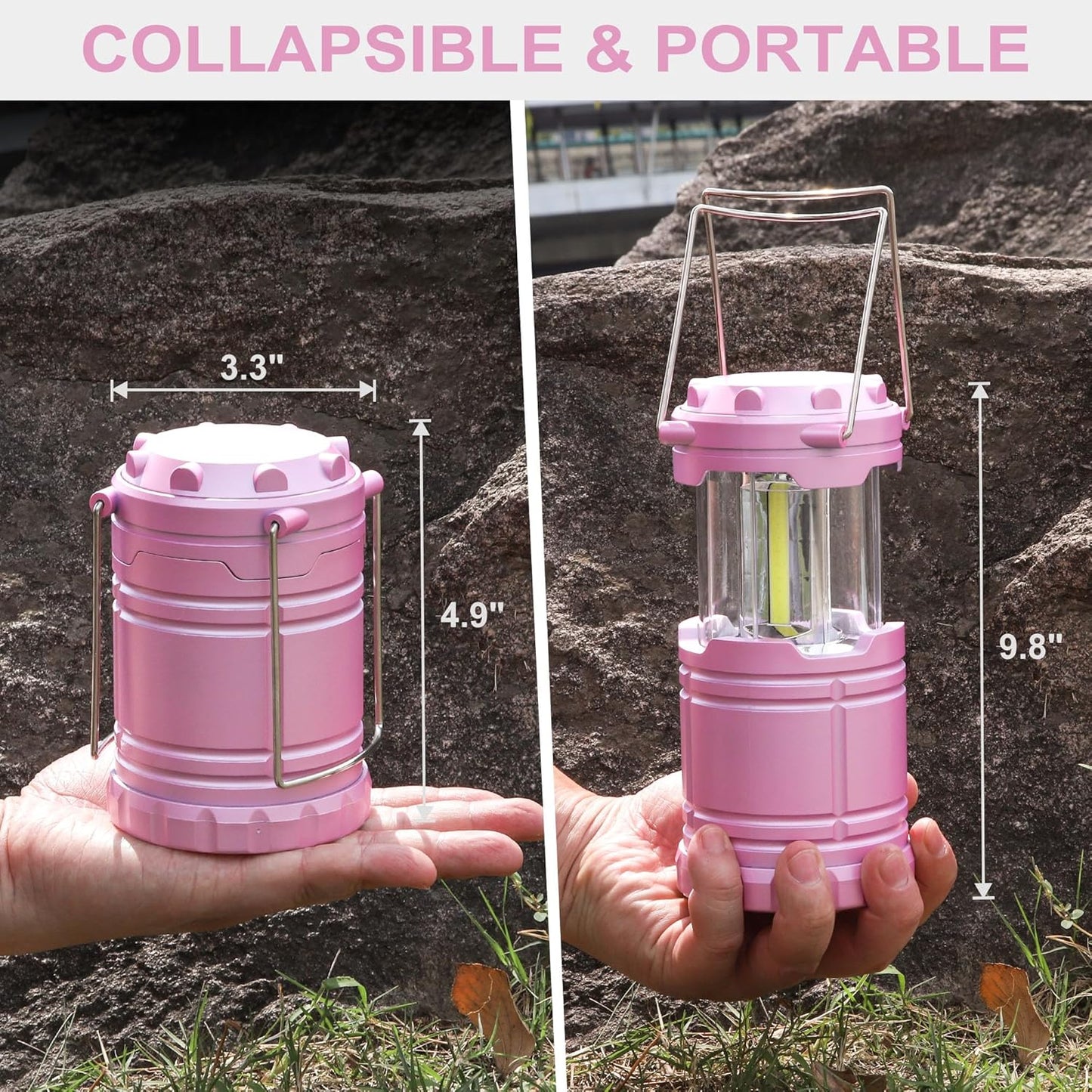 Pink Collapsible Camping Lantern Portable LED Tent Light Handheld Emergency Lamp Waterproof for Hiking, Fishing, Camping, and Power Outages