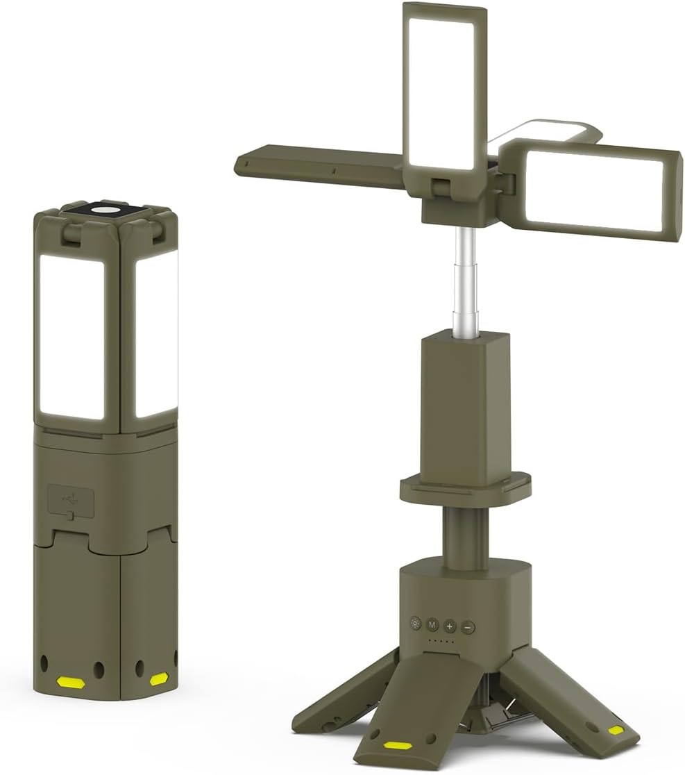 Multifunctional Foldable Camping Light - 180°+360° Rotation, 4 - Color Modes, Magnetic Tripod & Telescopic Stand, Outdoor Lighting Gadget（Light Size: 11inch×2.9inch×4.7inch；Stand: 11inch - 43inch ）