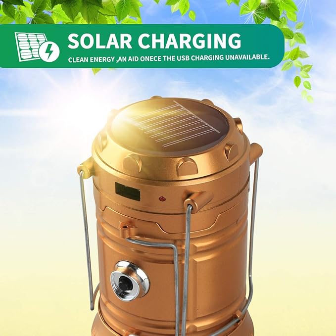 Multifunctional Foldable Camping Lantern Solar & USB Rechargeable LED Tent Light with Flashlight and Power Bank for Outdoor Hiking, Emergency, and Travel