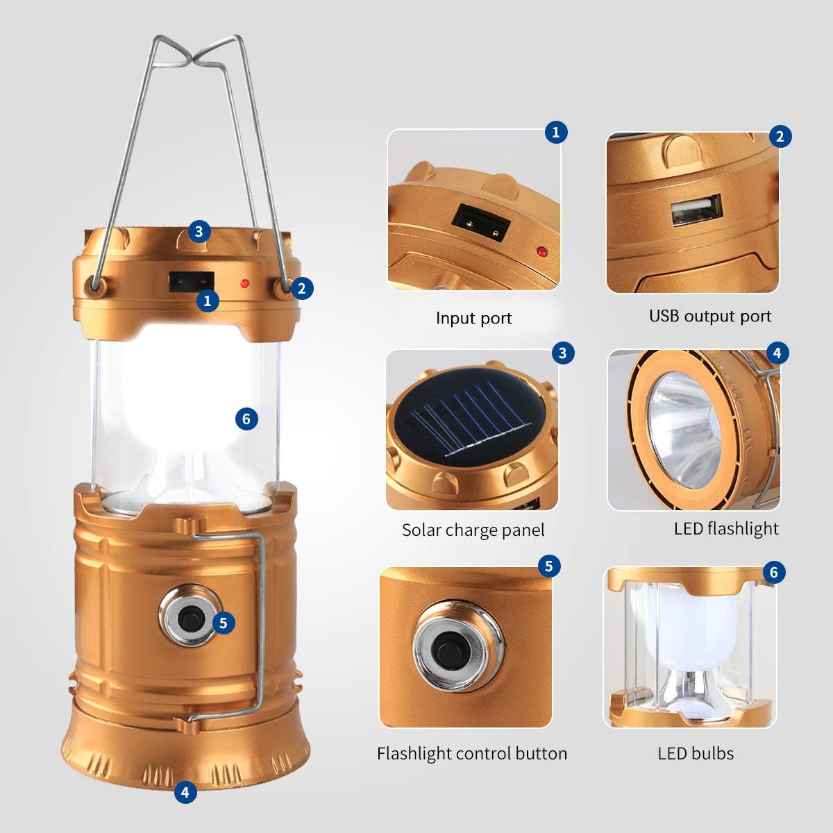 Multifunctional Foldable Camping Lantern Solar & USB Rechargeable LED Tent Light with Flashlight and Power Bank for Outdoor Hiking, Emergency, and Travel