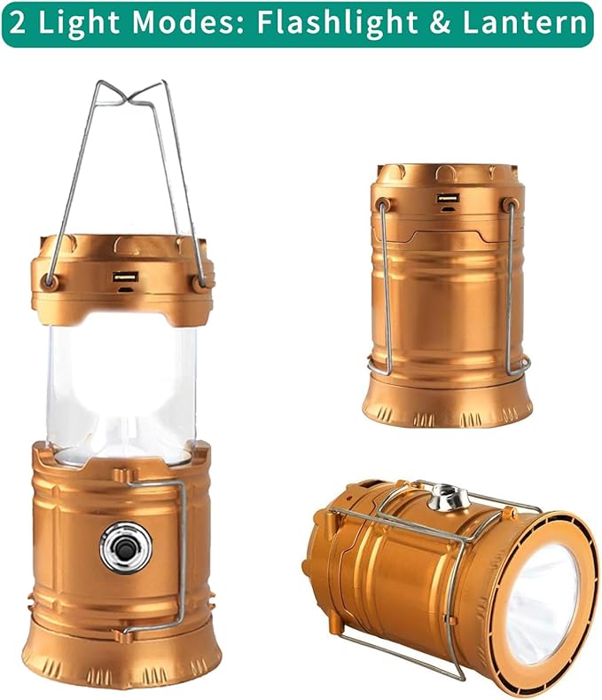 Multifunctional Foldable Camping Lantern Solar & USB Rechargeable LED Tent Light with Flashlight and Power Bank for Outdoor Hiking, Emergency, and Travel
