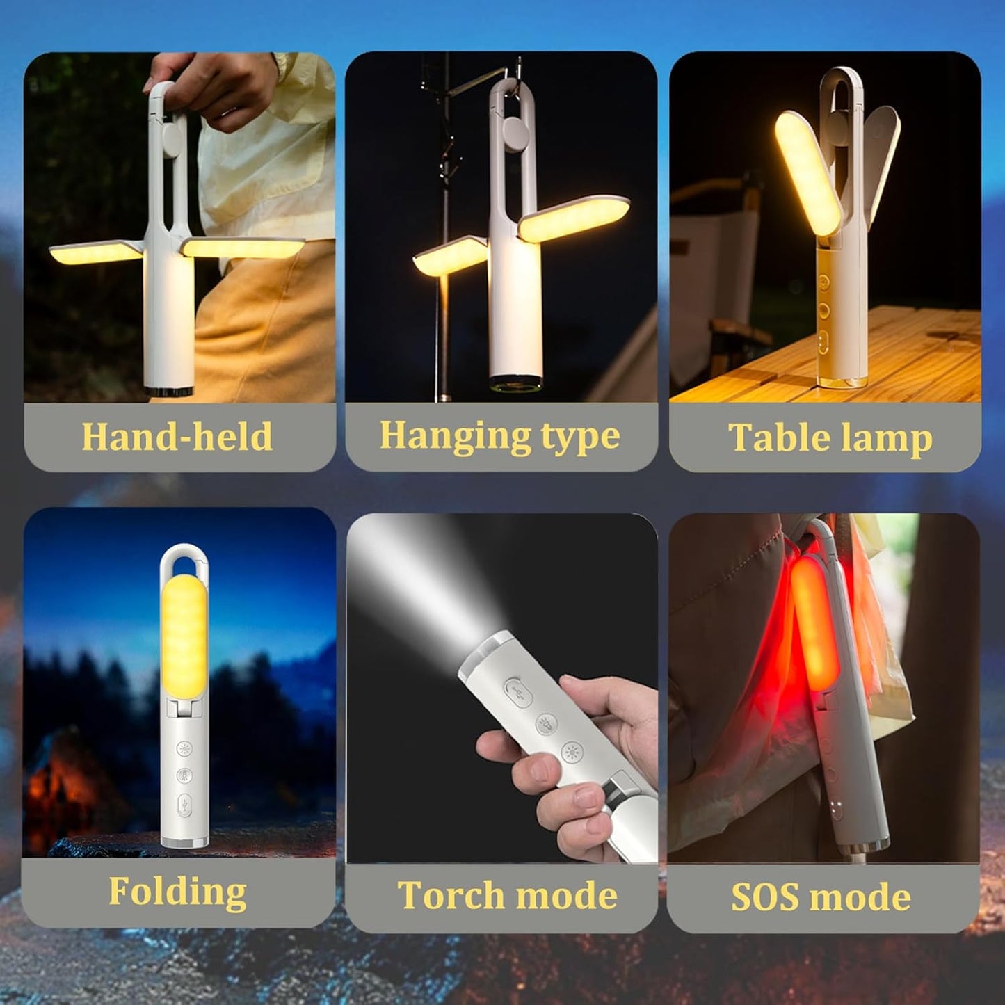 Portable Foldable Camping Lantern USB Rechargeable Multi-Functional LED Flashlight Tent Light for Outdoor Hiking, Travel, and Emergency Use