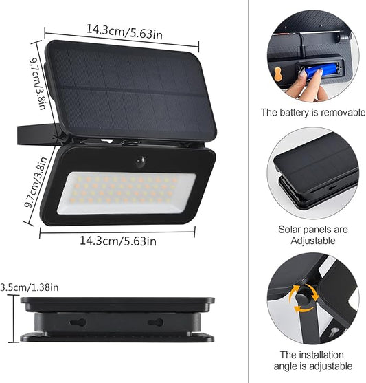 Adjustable Solar - Powered Sensor Flood Light - Removable Battery, Multi - angle Adjustable Outdoor Lighting（Size: 14.3cm×9.7cm×13.3cm ）