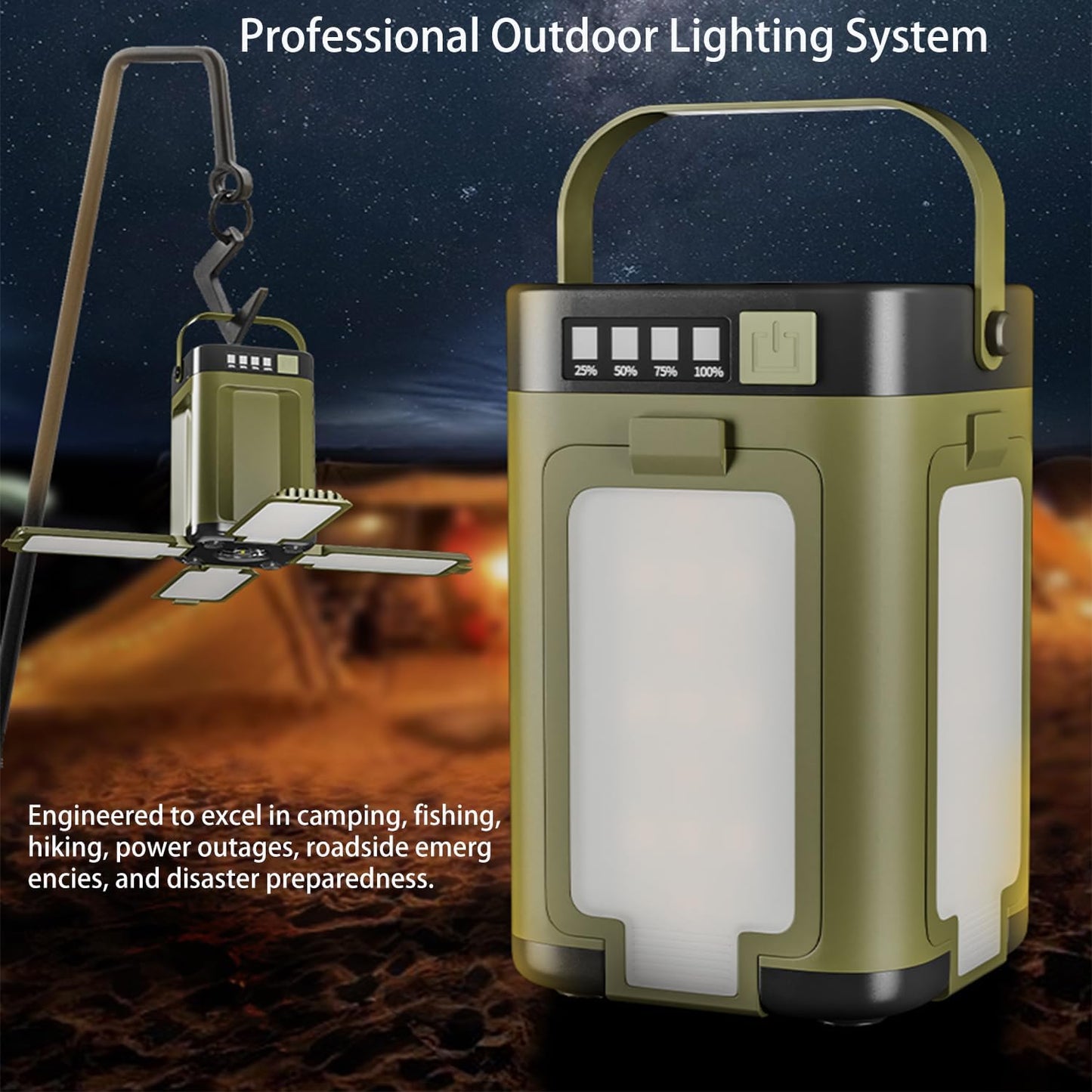 Professional Outdoor Foldable Camping Light - 360° Omnidirectional Lighting, 4 Adjustable Panels, Smart Power Display, Multi - Scenario Emergency Lamp（Size: Length 18cm×Width 12cm×Height 25cm ）