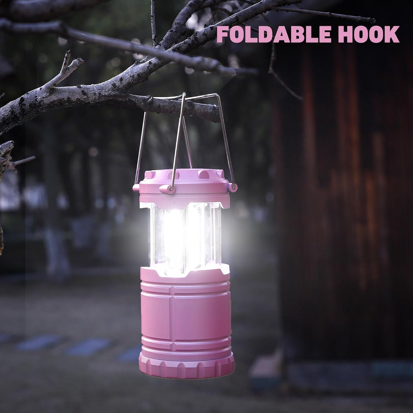 Pink Collapsible Camping Lantern Portable LED Tent Light Handheld Emergency Lamp Waterproof for Hiking, Fishing, Camping, and Power Outages