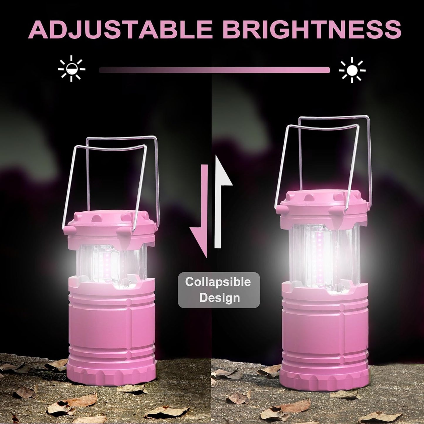 Pink Collapsible Camping Lantern Portable LED Tent Light Handheld Emergency Lamp Waterproof for Hiking, Fishing, Camping, and Power Outages