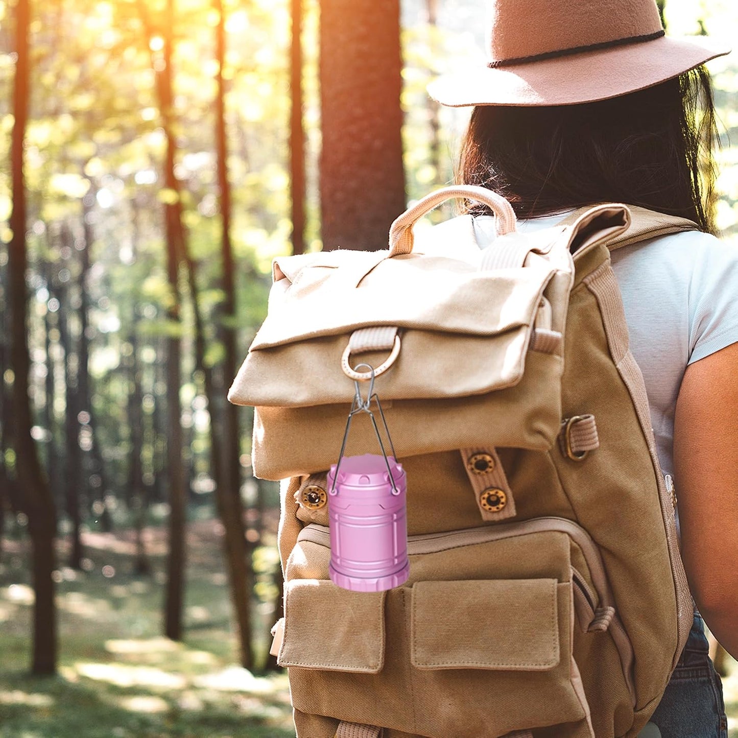 Pink Collapsible Camping Lantern Portable LED Tent Light Handheld Emergency Lamp Waterproof for Hiking, Fishing, Camping, and Power Outages