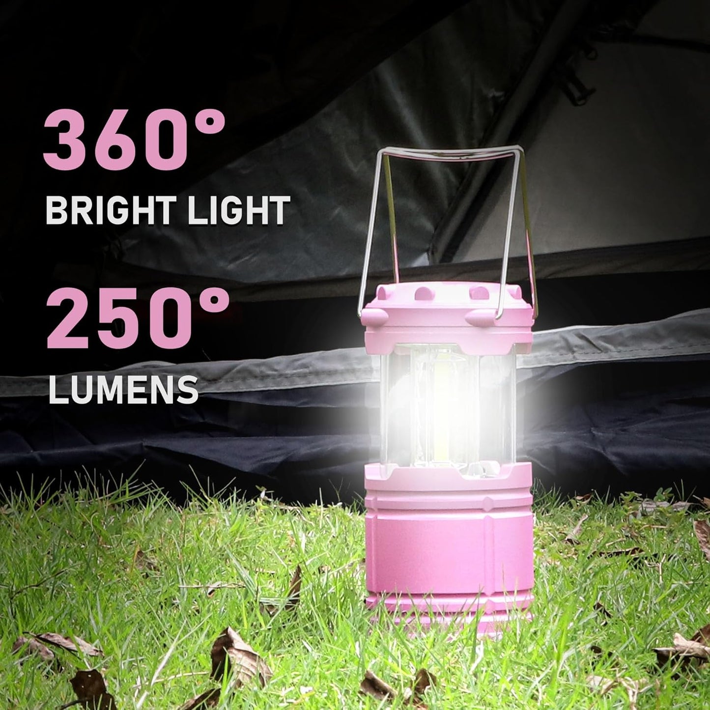 Pink Collapsible Camping Lantern Portable LED Tent Light Handheld Emergency Lamp Waterproof for Hiking, Fishing, Camping, and Power Outages